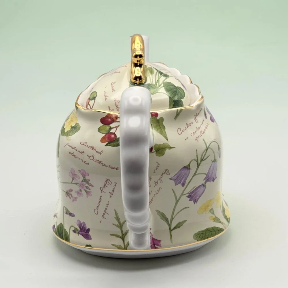 Vintage Royal Cuthbertson Floral Porcelain Botanical Teapot Made In England‎
